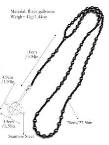 Collar colgante de acero inoxidable de color dorado/plateado/negro Ghost Nameless BC con piedra negra del fantasma, collar de rosario de estilo católico de 59 cuentas con piedra negra del fantasma, collar con cadena de suéter de moda para hombres y mujeres, accesorio de pareja - estilo de regalo - collar - Ver 3