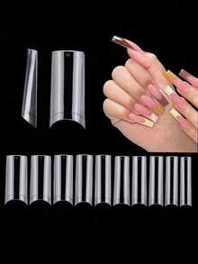 600pcs Extra Large No C-Curve Nail Tips, Transparent Rectangular Straight Fake Nails, 10 Sizes, Half-Cover Artificial Nails, Suitable For Nail Salon Professionals And Home DIY - Clear - View 3
