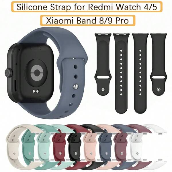 Pulseira de silicone macia de cor sólida compatível com Redmi Watch 4/5, compatível com Xiaomi Band 8 Pro/9 Pro, pulseira de substituição