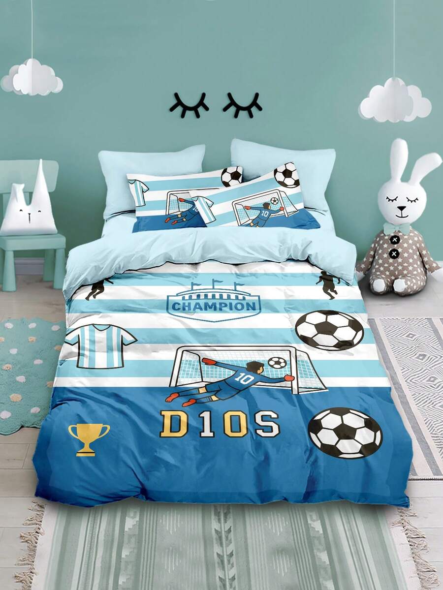 Conjunto de cama de futebol americano para 2 pessoas - Conjunto de cama lavável para dormitório de 4 peças (1 capa de edredom + 1 lençol + 2 fronhas, excluindo edredom e travesseiro), macio e lavável à máquina, adequado para quarto, sala de estar, escola
