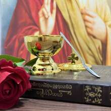 ‌Orthodox Mini Holy Water Chalice Spoon Set Zinc Alloy With Cross Top Design Compact For Home Blessings Sacred Gifts‌