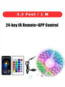 1pc Bedroom Decor Led Lights 3.3ft-50ft/1m-15m USB 5V LED Strip Lights, Fpc Rgb Light, 2 Mode Control With App + 24-Key Remote Controller Light TV Backlight Lighting Decor, Suitable For Home Party Festival Decoration - Multi-color light - View 16