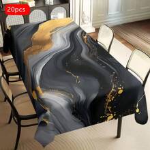 1/20pcs Elegant White Marble Tablecloth With Golden Stripe Design – Rectangular Polyester Table Cover For Dining, Parties, Weddings, And Outdoor Decor – Perfect Gift For Home Styling, Smooth Finish Fabric