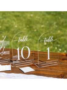 Mirror Arch-Shaped Table Number With Stand, Printed With Table Numbers 1-20, Suitable For Wedding Banquet, Events, Parties, And Restaurants