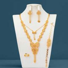 5pcs/Set Bowknot Style Necklace Scarf With Tassel, 18K Champagne Gold Plated Luxurious French Romantic Dubai Bridal Style, Fashion Wedding Party Gift For Lover, Mother, Sister