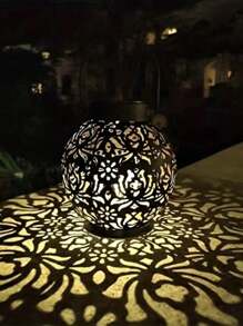 Außendekoration Solar Schmiedeeisen Laterne - Vintage Laserschnitt Hängeleuchte mit Glaspaneelen, wasserdicht für Gartenwege, Bohème Terrasse