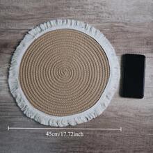 Tappeto rotondo in fibra naturale Xemussa con dettagli a nappine - perfetto per il soggiorno, la camera da letto e l'area studio, 80cm/45cm/40cm