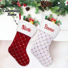 1 szt. Spersonalizowana świąteczna skarpeta, 18-calowa duża, haftowana w kratkę, skarpeta świąteczna dla dzieci, świąteczna skarpeta rodzinna do dekoracji kominka, wielofunkcyjna, ozdobna, wielokrotnego użytku, wykwintna, stylowa, wysokiej jakości, kolorowa, nowoczesna, niestandardowa, spersonalizowana, wyjątkowa, idealny prezent dla niego, idealny prezent dla niej, chłopaka, taty, dziewczyny, mamy, rodziny, przyjaciół, herbaciarni, domu, ogrodu, biura, na rocznice, Walentynki, Dzień Matki, urodziny, Dzień Ojca, ukończenie szkoły, ślub, parapetówkę
