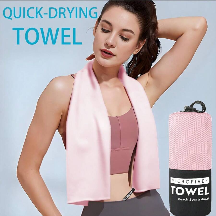 超细纤维露营毛巾，速干毛巾，超强吸水，适用于游泳池、健身房、徒步旅行、背包旅行、健身超紧凑旅行毛巾，柔软轻便的运动毛巾，防汗速干毛巾 - 淺粉色 - 查看 1