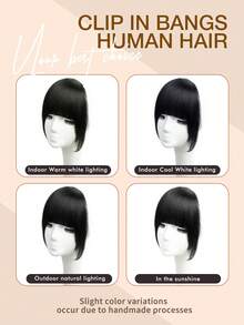 [天然发夹] 100% 真人发夹式刘海 | 隐形窗帘弧形法式刘海，带天然发夹，非常适合女士和女孩，日常使用，派对发饰 - Natural Black - 查看 8