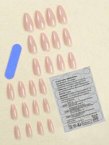 24PCS Almond Nail Nude Everyday Simple Wearable Nail With 1 File Strip 1 Piece Jelly Gel Suitable For Women And Girls Jelly Gel Random Shipment - View 2