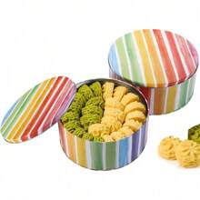 DXYNLZQ 3 Pack Cookie Tins, Round Baking Cake Gift Tins For Storing Patisseries, Puff Pastries Craft Supplies, Easter, Special Occasion And Holidays, Rainbow Pattern, 7" W X 3.2" H, Metal