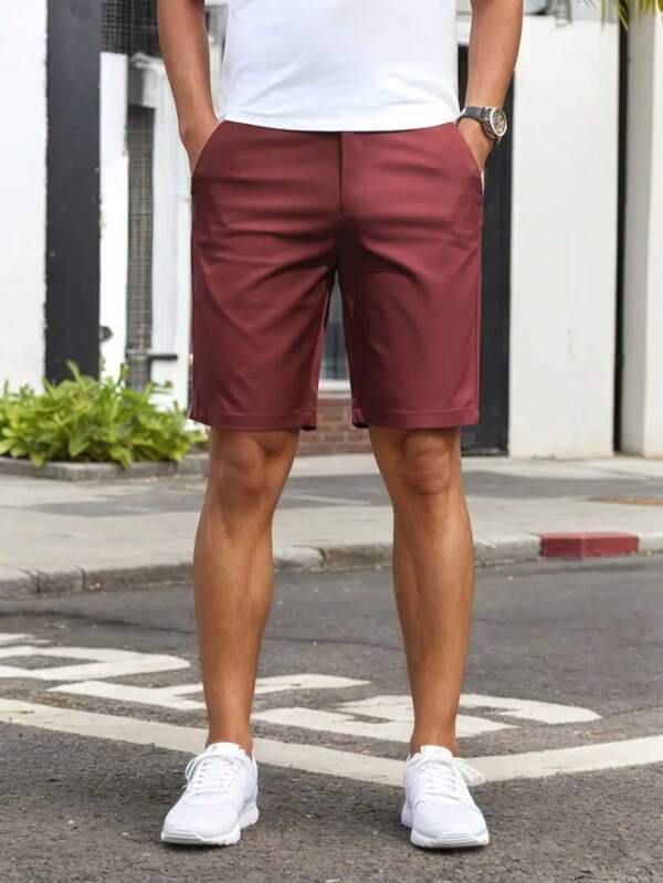 Men's Fashion Golf Casual Outdoor Shorts, Breathable Durable Versatile Bermuda Shorts, Solid Color Menswear Shorts