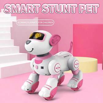 1 Set Of 6pcs Interactive Robotic Dog Toys For Kids, 17 Functions Including Touch Sensing And Follow, Programmable Walking, Dancing With Remote Control, USB Rechargeable, Infrared Sensor, Ideal Birthday Gift For 3-12 Years Old, Available In White/Pink/Gold Colors, Perfect Christmas Present For Children