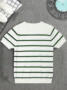 Camiseta de cuello redondo de rayas tejida, minimalista, casual, para uso diario