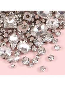 100pcs Mixed Glass Crystal Claw Sew-On Diamond DIY Crafts Decorative Accessories, Sewing Rhinestones, Assorted Shapes And Sizes - White - View 1