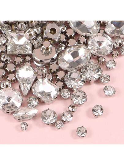 100pcs Mixed Glass Crystal Claw Sew-On Diamond DIY Crafts Decorative Accessories, Sewing Rhinestones, Assorted Shapes And Sizes