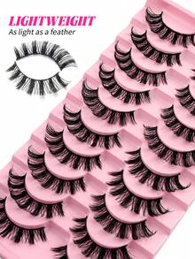 10 pares de pestañas postizas estilo ruso, pestañas gruesas y esponjosas con rizo D, adecuadas para uso diario y de fiesta, maquillaje de ojos encantador, pestañas postizas esenciales para viajes - Pestañas Fluffy - Ver 2