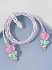 6 piezas Funda protectora para cargador de teléfono con patrón de tulipanes rosa/lila claro, bolsa organizadora de cable de datos - tulipán - Ver 5