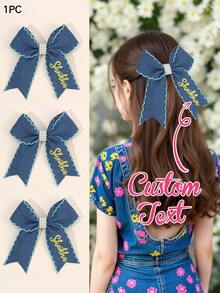 1pc Customized Hair Bow For Girls Elegant Pearl Bow Hair Clips Custom Print Name Hair Bow Alligator Clips For Girls Gifts Decor Hair Accessories For Wedding Party Vacation Personlization Gifts For Children - Blue Bow - View 1