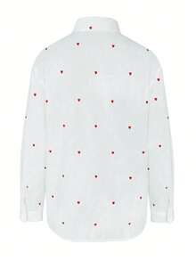 Camisa blanca de mujer con botones y estampado de corazones rojos - Blanco - Ver 6