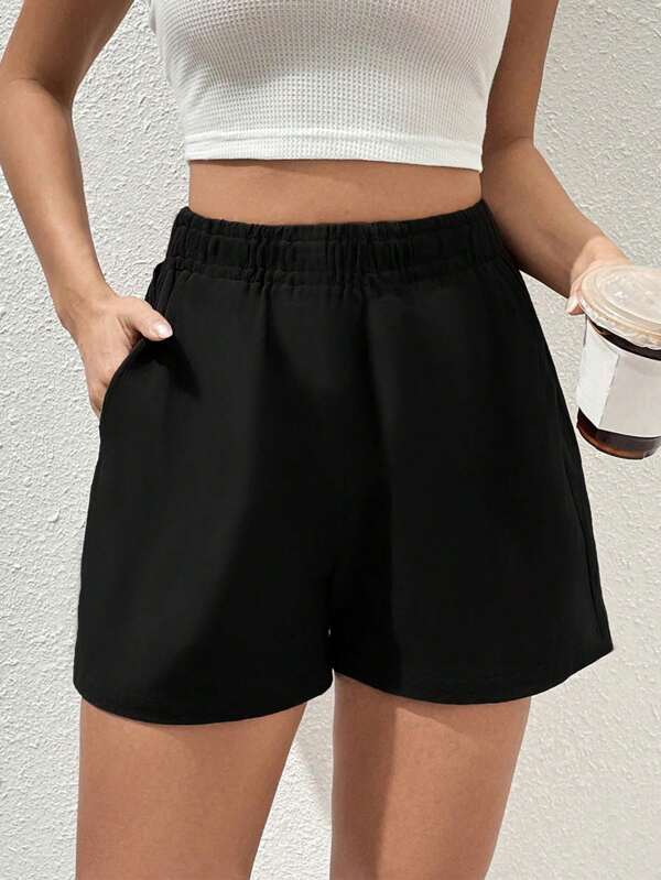 1pc Girls/Teens' Casual Solid Color Outdoor Sports Workout Shorts, Summer