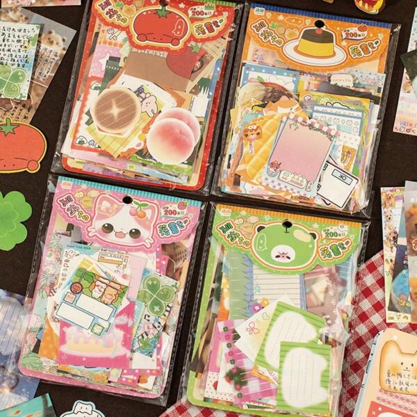 200pcs Versatile Memo Pad Assortment Pack, Mood Doodle Series, Vintage Style Scrapbook/Journal DIY Filler Materials School Supplies, Back To School
