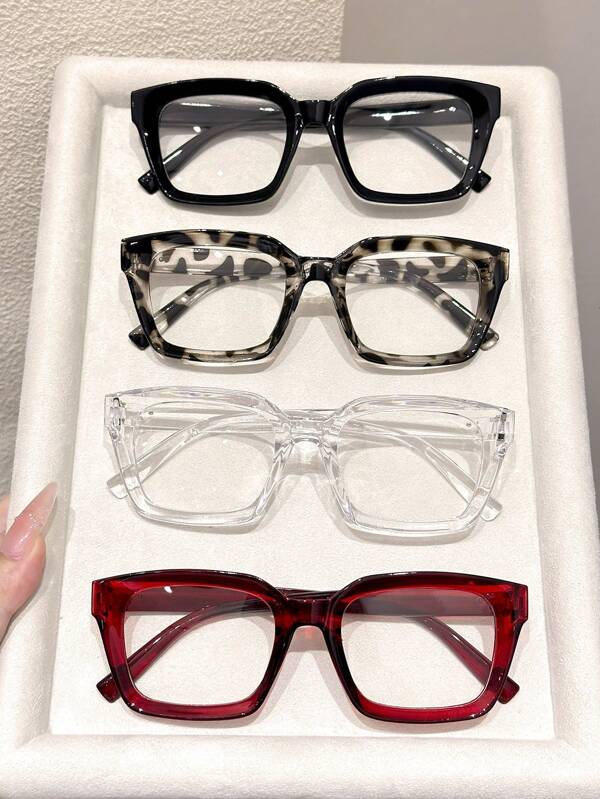 4 buc ochelari de soare pătrați din plastic, cu ramă completă, leopard, cu lentile plate, stil clasic, sexy, modern, simplu, transparent, pentru stradă, afaceri, viața de zi cu zi, accesorii de modă pentru ținute de birou