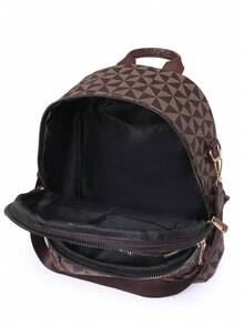 时尚女士双肩包，绗缝大容量双肩包，休闲单肩包，通勤包，学生背包，妈妈包 - 棕色 - 查看 11