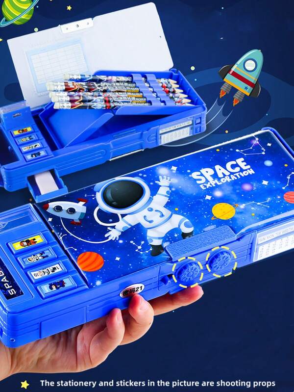 1pc Multifunctional Children Cartoon Stationery Box With Password Lock, High-Tech Smart Pencil Case, Automatic Double Layer Pen Bag, Surprising Gift For Girls