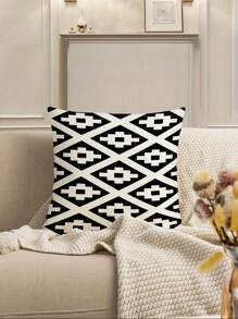 1/2pcs Simple Black & White Geometric Pattern Cushion Cover, Without Insert, Plush Printed Square Pillow Covers, Suitable For Home Decor In Living Room, Bedroom, Sofa, Car, All Seasons