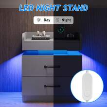 LED NightStand Set Of 2, Modern Night Stands With 2 Drawers, Bedside Tables And End Side Tables For Bedroom, Black/ White/ Grey - Xám - Xem 5