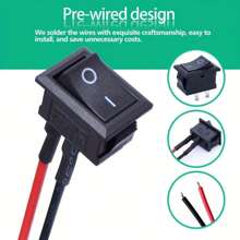 DaierTek Mini ON And Off Rocker Switch 12V 20A T85 2 Pin SPST Small ON Off 120V 10A Rocker Toggle KCD1 Switch Pre-Wired Black For Automotive, Car -10Pack