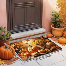 1pc Autumn Thanksgiving Nature Cozy Pumpkin & Maple Leaf Print Holiday Doormat, Soft Non-Slip Absorbent Washable Kitchen Mat, Festive Ambience Entrance Floor Rug, Rectangular Low Pile Holiday Home Decor Mat For Living Room, Bedroom, Kitchen, Laundry Room, Bathroom - Multicolor - View 8