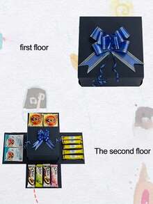 Black/Blue Covered Gift Box Packaging Set, Surprise Gift Photo Box, Creative DIY Exploding Gift Box, Engagement, Birthday, Graduation Party - Blue - View 4