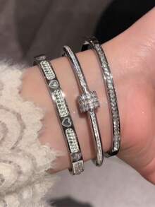 3pcs Elegant & Luxury Stainless Steel Plated Gold Small Waist Bangle Set, Tarnish-Resistant & Waterproof For Women