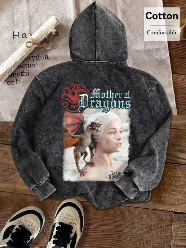 Warner Bros Mother Of Dragons Autumn Women Casual Fashion Dragon Print Sherpa Hoodie Sweatshirt Zipper Sweatshirt Jacket