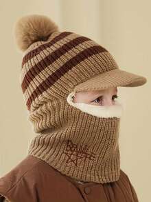 1pc Kids Winter Hat, Toddler Thick Ear Ion Knitted Warm Fleece Cap, Boys Girls Windproof Balaclava Ski Hat, Suitable For 3-8 Years Old Children, Daily Wear & Outdoor Snow - English Five-star Conjoined - View 5