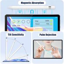 Gmobi Stylet tactile pour iPad, crayon Apple Pencil avec rejet de la paume et fonction d'inclinaison, chargement rapide USB-C. Compatible avec iPad Pen pour iPad 6-10, iPad Pro 11/12,9", M4, iPad Air 3/4/5/6, iPad Mini 5/6 [Batterie au lithium intégrée de 90 mAh]