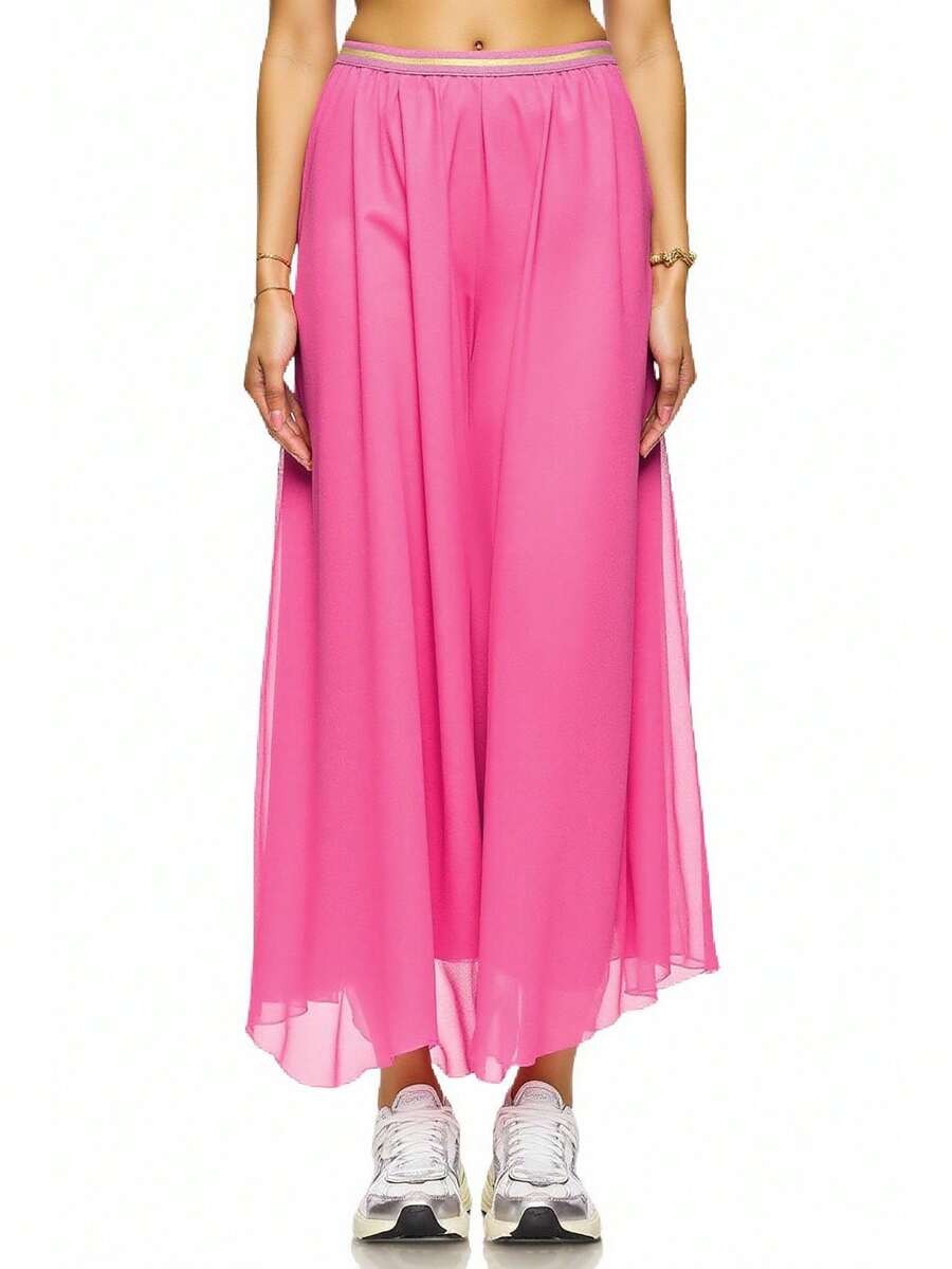 Spódnica z siateczki Popover w prostym, swobodnym stylu na wieczorne wyjście na wakacje - Jasnoróżowy-345 - Zobacz 1