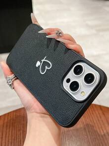 1 件简约心形刺绣图案 PU 皮革防刮手机保护壳，适用于三星/苹果智能手机 - 彩色 - 查看 2