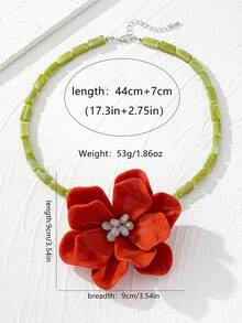 1pc Exaggerated Orange & Black Tie Dye Floral Handmade Beaded Pendant Necklace, Floral 3D Decor Necklace For Party, Casual, Elegant, High-End, Simulated Flowers (Black Tie Dye Color Random; Slight Color Difference Between Actual Product And Image Due To Lighting And Angle) - Red - View 5