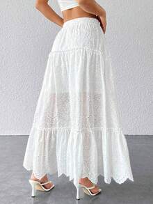 Falda versátil de alta gama con bordado minimalista y elegante para tallas grandes - Blanco - Ver 3