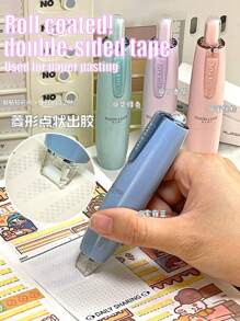 1pc Roll Coated Double-Sided Tape,Permanent Adhesive Scrapbook Tape Dispenser Runner, Glue Tape Roller For Scrapbooking, Crafts And Arts Projects, Photo, Smooth & Clean Back To School
