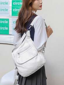 Mochila de cuero PU de alta calidad para mujer, clásica, unicolor, lujo, para viajes, casual, para la escuela, para niñas, 2026 - Blanco - Ver 10