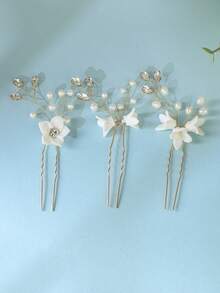 Conjunto de 3 Presilhas de Cabelo com Flores para Noiva, com Flores Brancas, Cristais e Pérolas, e Strass Prateado. Acessórios de Cabelo para Casamento, Dia dos Namorados e outras ocasiões especiais. - Ouro - Ver 14