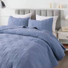 R.SHARE Blue Quilt Twin Size Bedding Sets With Pillow Sham, Lightweight Soft Bedspread Coverlet, Basket Weave Quilted Blanket Thin Comforter Bed Cover All Season, 2 Pieces, 68x90 Inches