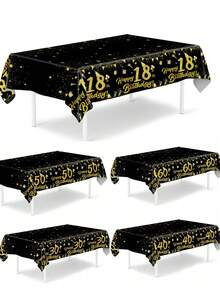 1 Pieza Mantel desechable de mesa para cumpleaños, en negro y dorado, para 18, 30, 40, 50 o 60 años, decoración de fiesta, suministros de fiesta, decoración del hogar, decoración de mesa, favor de fiesta para cocina, comedor o celebraciones - cumpleaños de oro negro - Ver 11
