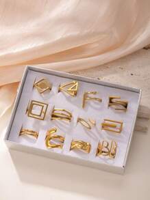 Juego de 1/12 anillos de acero inoxidable minimalistas para mujeres, adecuado para combinar a diario, festivales, citas, compromiso, boda, regalo para amantes, amigos, familiares, juego de anillos al azar, incluye caja de regalo
