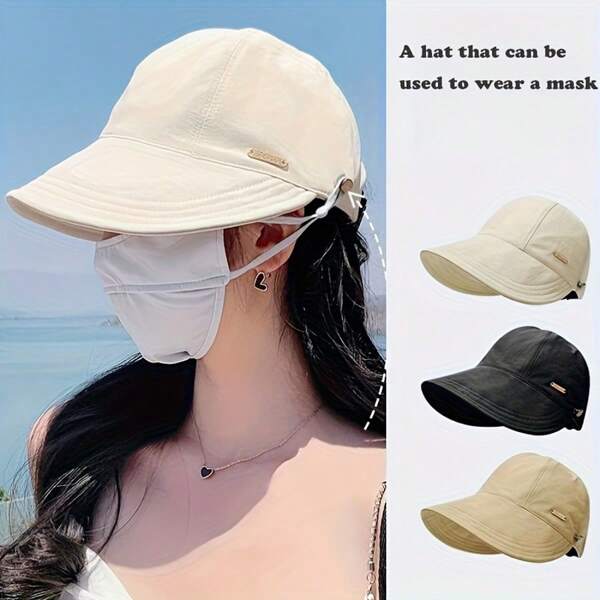Women's Lightweight Foldable Wide Brim Baseball Cap, Adjustable Elastic Band With Metal Decoration, Outdoor Beach Fishing Sun Hat, Casual Urban Style, Fashion Summer Sun Hat, Breathable Durable Design